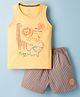 Child World Interlock Knit Sleeveless Tank T-Shirt & Shorts Set With Stripes & Lion Patch - Golden & Brown