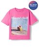 Primo Gino 100% Cotton Knit Half Sleeves Oversized T-Shirt with Beach Theme Graphic - Pink
