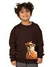 NUSYL Fleece Knit Full Sleeves Owl Printed Light Winter Sweatshirt - Brown