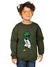 NUSYL Fleece Knit Full Sleeves Crocodile Runner Printed Light Winter Sweatshirt - Olive