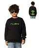 NUSYL Fleece Knit Full Sleeves Aline Text Printed Light Winter Sweatshirt - Black