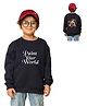 NUSYL Fleece Knit Full Sleeves Paint Your World Text Printed Light Winter Sweatshirt - Navy Blue