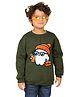 NUSYL Fleece Knit Full Sleeves Cartoon Face Printed Light Winter Sweatshirt - Olive