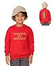NUSYL Fleece Knit Full Sleeves Powered By Noodles Text Printed Light Winter Sweatshirt - Red