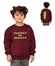 NUSYL Fleece Knit Full Sleeves Powered By Noodles Text Printed Light Winter Sweatshirt - Burgundy