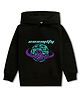NUSYL Fleece Knit Full Sleeves Cosmify Text Printed Light Winter Hoodie - Black