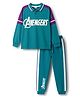 Pine Kids Marvel Terry Knit Drop Shoulder Full Raglan Sleeves Oversized Polo T-Shirt & Lounge Pant Set with Avengers Graphic - Teal Blue