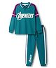Pine Kids Marvel Terry Knit Drop Shoulder Full Raglan Sleeves Oversized Polo T-Shirt & Lounge Pant Set with Avengers Graphic - Teal Blue