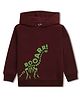 NUSYL Fleece Knit Full Sleeves  Dinosaur Printed Light Winter Hoodie - Burgundy