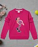Zion Cotton Knit Full Sleeves  Flamingo Reversible Sequins Embellished Light Winter Sweatshirt - Fuschia