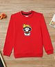 Zion Cotton Knit Full Sleeves Cute Monkey Embroidered  Light Winter Sweatshirt - Red