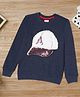 Zion Cotton Knit Full Sleeves Fur & Sequin Embellished Cap Light Winter Sweatshirt - Navy Melange