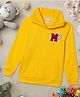 Zion Cotton Knit Full Sleeves M Alphabet Patch Detailed Light Winter Hoodie - Yellow