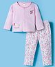 ToffyHouse Interlock Knit Full Sleeves Striped Night Suit with Floral Print & Embroidery - Peach