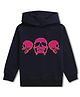 NUSYL Fleece Knit Full Sleeves Three Skulls Printed Light Winter Hoodie - Navy Blue