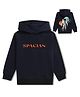 NUSYL Fleece Knit Full Sleeves Spacian Text Printed Light Winter Hoodie - Navy Blue