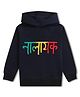 NUSYL Fleece Knit Full Sleeve Nalayak Text Printed Light Winter Hoodie - Navy Blue