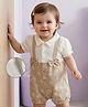 Babyoye 100% Cotton Knit With Eco Jiva Finish Half Puffed Sleeves Romper Bow Print & Applique - Brown & White