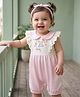 Babyoye 100% Cotton Interlock Knit Half Sleeves Floral Embroidered Peter Pan Collared Romper With Eco Jiva Finish - Multicolor