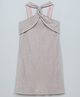 Taffykids Lurex Knit Sleeveless Solid Halter Neck Dress - Pink
