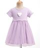 Bonfino 100% Cotton Knit Half Sleeves Rib Embroidery Dress With Mesh - Lilac
