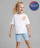 Primo Gino 100% Cotton Knit Drop Shoulder Half Sleeves Oversized T-Shirt & Shorts Set with Surfing Front & Back Print - Light Blue & White