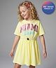Primo Gino 100% Cotton Knit Half Sleeves Text Printed Fit & Flared Frock  - Yellow