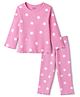 Bonfino 100% Cotton Rib Knit Full Sleeves Co-ords Night Suit with Star Print - Pink