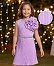 Hola Bonita Knit Sleeveless Pleated Fabric Solid Dress With Floral Applique & Belt - Lavender