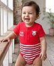 Babyhug 100% Cotton Knit Half Sleeves Striped Onesie with Text Print - Red