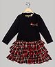 The Sandbox Clothing Co Cotton Knit Full Sleeves Bow Applique Detailed & Checked Layered Dress - Black