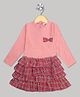 The Sandbox Clothing Co Cotton Knit Full Sleeves Bow Applique Detailed & Checked Layered Dress - Pink