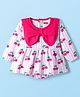 Babyhug 100% Cotton Knit Full Sleeves Frock Style Onesie with Bow Applique & Cherry Print - White
