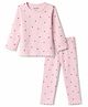 Bonfino 100% Cotton Rib Knit Full Sleeves Co-ords Night Suit with Heart Print - Pink