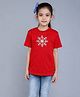 PinkChick Cotton Woven Half Sleeves Stone Embellished Snowflake Applique Detailed Tee - Red