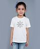 PinkChick Cotton Knit Half Sleeves Snowflake Designed Stones Embellished Tee - White
