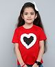 PinkChick Cotton Woven Half Sleeves Frilled Heart Applique Detailed Tee With Hair Clip -  Red