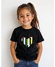 PinkChick Cotton Woven Half Sleeves Ruffled Heart Detailed Tee - Black