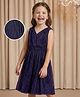Hola Bonita Knit Sleeveless Glitter Mesh Fabric Solid Dress - Navy Blue