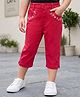 Babyhug Twill Woven Capri With Stretch & Floral Embroidery - Coral