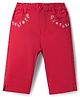 Babyhug Twill Woven Capri With Stretch & Floral Embroidery - Coral
