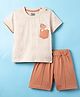 Mini Taurus Sinker Knit Tiger & Clouds Printed Half Sleeves T-Shirt & Shorts Set - Rust