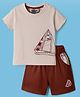 Mini Taurus Sinker Knit Half Sleeves T-Shirt & Shorts Set With Nautical Theme Print - Rust Orange