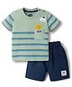 Mini Taurus Sinker Knit Half Sleeves Sun Embroidered & Striped T-Shirt & Shorts Set - Light Green