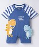 Mini Taurus Interlock Knit Half Raglan Sleeves Romper with Dino Print & Applique - Blue