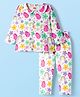 Babyhug Cotton Knit Full Sleeves Co-ord Night Suit With Floral & Butterfly Print - White