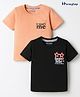 Honeyhap Premium 100% Cotton Knit Half Sleeves T-Shirts with Bio Finish & Text Graphic Pack of 2 - Black Beauty & Apricot Ice