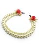 Milyra Floral Applique Detailed & Pearls Embellished Hair Clip - Red
