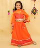 Junitos Cotton Woven Full Sleeves Floral Printed Gota Lace Embellished Lehenga Choli With Dupatta Set - Orange