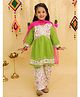 Junitos Cotton Woven Three Fourth Sleeves Floral Printed Gota Lace Embellished Kurti Salwar With Dupatta Set - Green
